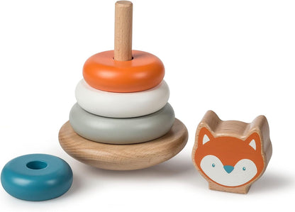 Mary Meyer Leika Wooden Toys Stacking Rings Montessori Toys for 24+ Months Old Toddler Preschool Gifts, 4.25 x 7-Inches, Raccoon & Fox