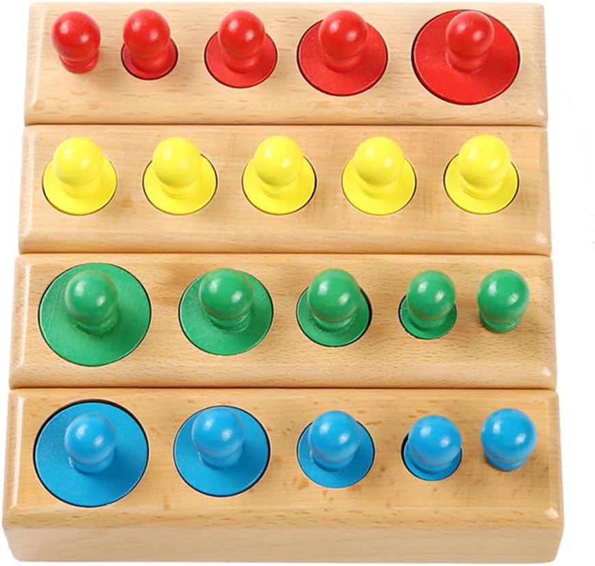 Montessori Colorful Socket Cylinders, Wooden Sensory Toy, Shape & Color Recognition
