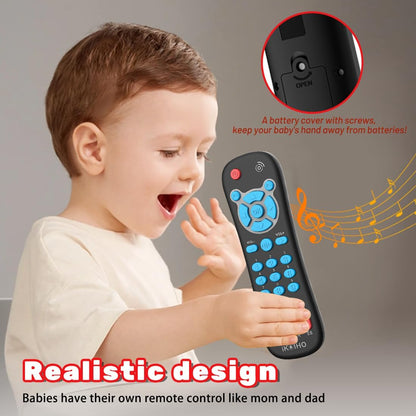 Baby Remote Control Toy, Realistic Toddler TV Remote Toy with Light Sound Kid Learning Education Musical Toys with English French Spanish Infant Gift for Boys Girls 6M+ (Black)