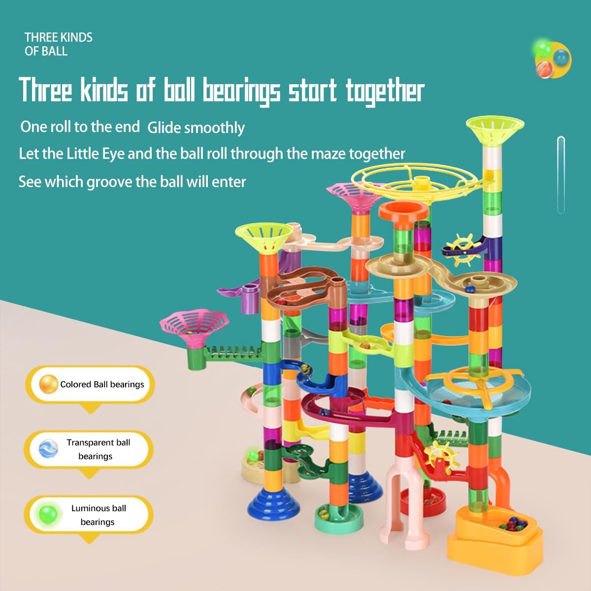 Marble Run for Kids Ages 4-8-12-150pcs Sturdy Building Toys - Amazing Fun Valentines Boys Girls Gifts - Magic Tracks - Glow in The Dark - Mindware - Marbles for Kids