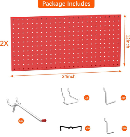 TORACK Metal Pegboard Wall Organizer 24" x 24" or 12" x 48", 70 PCS Tools Storage Pegboard for Garage Tool Organizer Pegboard with Peg Board Hooks for Workbench(Blue)