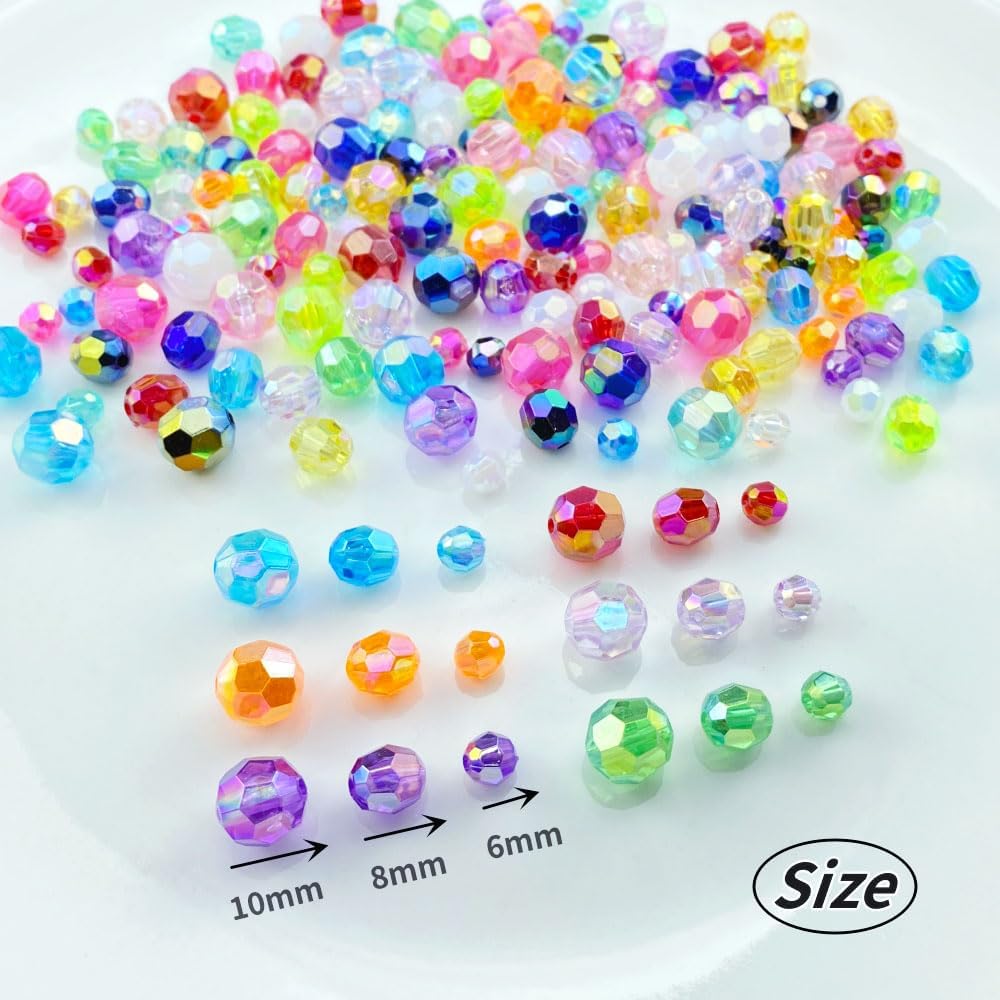 200 PCS 10mm Acrylic Faceted Spacer Beads AB Color Glossy Round Loose Beads for Jewelry Making Bracelet Necklace Earring Ornament Wind Chimes Key Chains(Deep Purple AB)