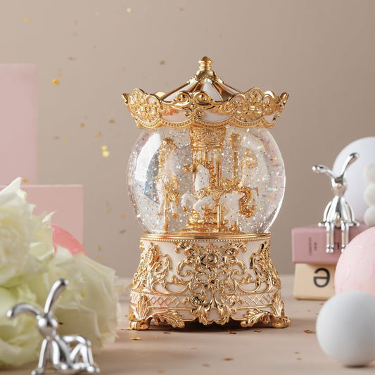 Carousel Music Box Princess Unicorn Musical Snow Globe for Girls and Women Baby Kids Sister Daughter Mom Granddaughter Grandma Christmas Birthday Presents Gifts (Light Pink)