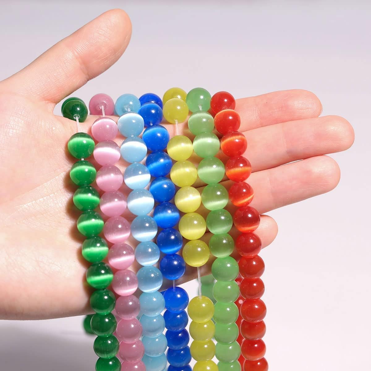 HAAMIIQII 8mm Light Blue Cat Eye Glass Round Crystal Stone Loose Gemstone Beads for Jewelry Making Bracelets Necklaces Earrings Crafts (45-50pcs)