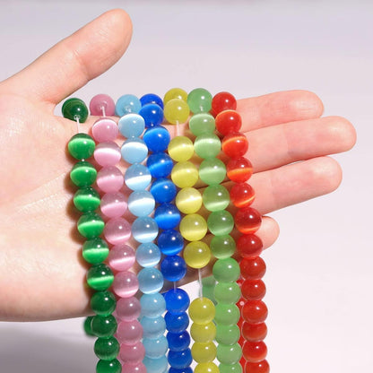 HAAMIIQII 8mm Light Blue Cat Eye Glass Round Crystal Stone Loose Gemstone Beads for Jewelry Making Bracelets Necklaces Earrings Crafts (45-50pcs)