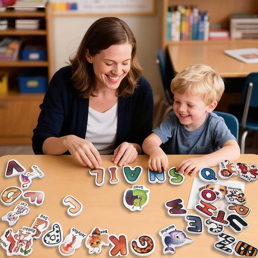 Animal Magnets Letters Refrigerator for Kids Toddlers, 32 Fridge Magnetic Animal Toys Set with Clear & Big Letters Educational Spelling Early Learning Tool