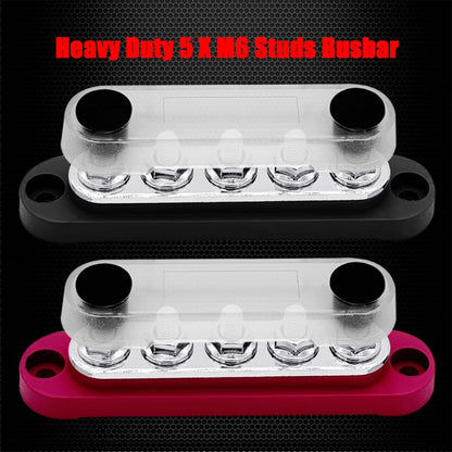 2 x #10 (M5) Studs Power Distribution Block with 5 x #8 (M4) Screws, Ampper 4.2" Bus Bar 12V Power Distribution Terminal Block Battery Busbar for Car Audio Solar (Red & Black)