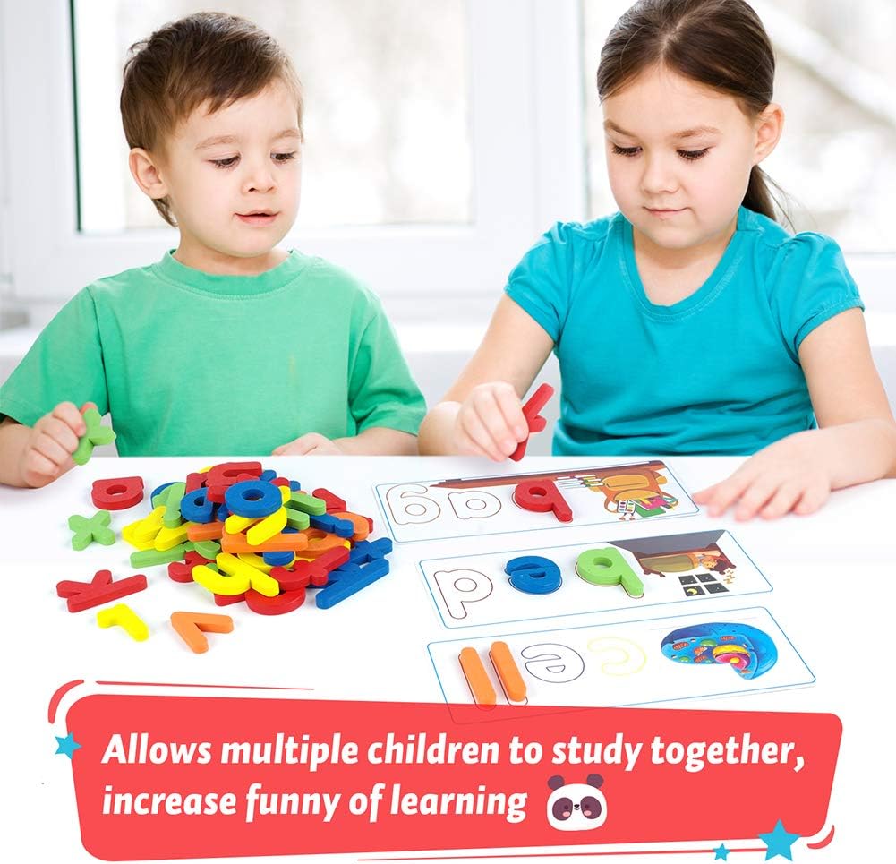 KMUYSL Learning Toys for 3 4 5 6 Years Old Boys and Girls - See & Spell CVC Word Builders with Alphabet Cards for Kids, Preschool Learning Activities Toys, Idea Birthday Gifts for Age 3-5 4-6 Kids