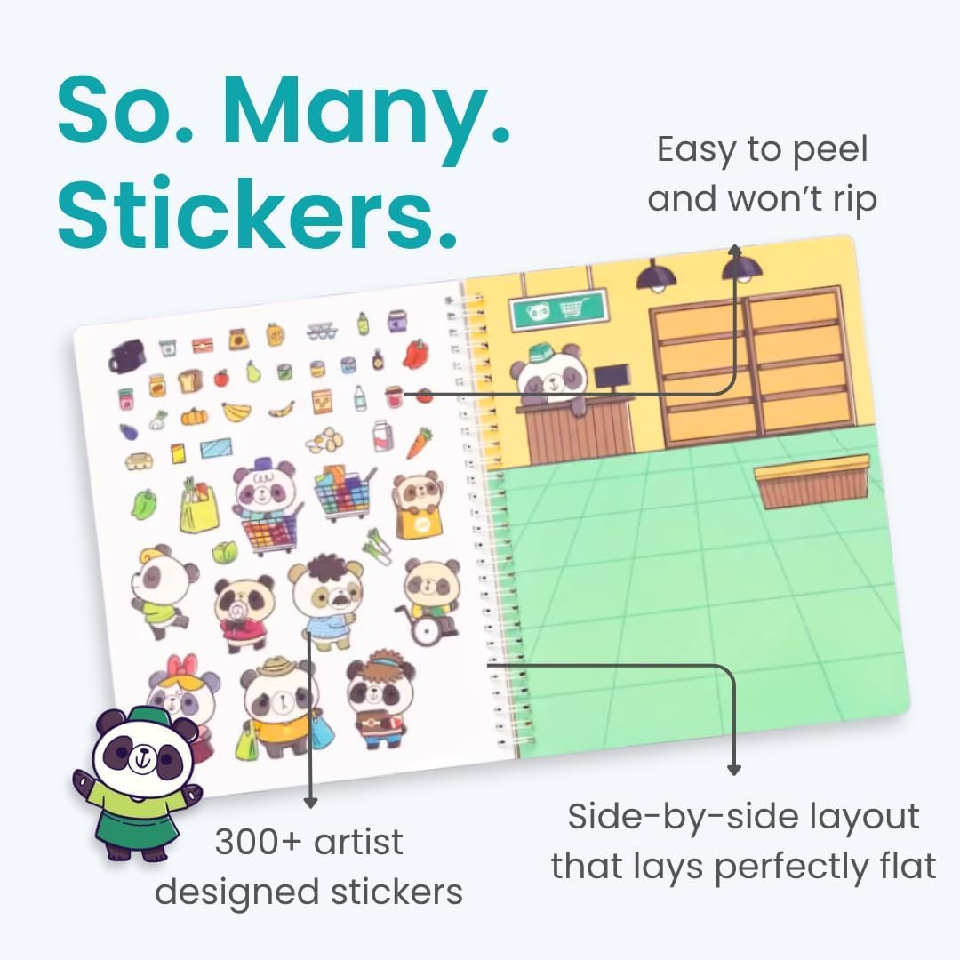 Animals Habitat 500+ Kids Sticker Book by Cupkin Toddler Airplane Travel Activity Coloring and Sticker Book, Road Trip Essentials, 12 Coloring Pages + 12 Scenes for Ages 2–8 Years - Colors A