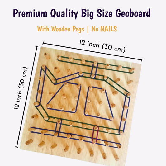 Lattooland Wooden Geoboard (8x8 Big Size) with Wooden Pegs | NO Nails | Brain Board Montessori STEM Toy for Kids | 42 Pattern Cards, Bands | Math Geometry Educational Game 3 4 5 6 Year Boys Girls