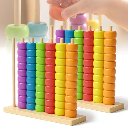 Color Matching Stacking Puzzle Game, 2026 Wooden Color Match Challenge Game Fast Color Stack Challenge Ring Stack Puzzle with Rings and Racks (2 Set)