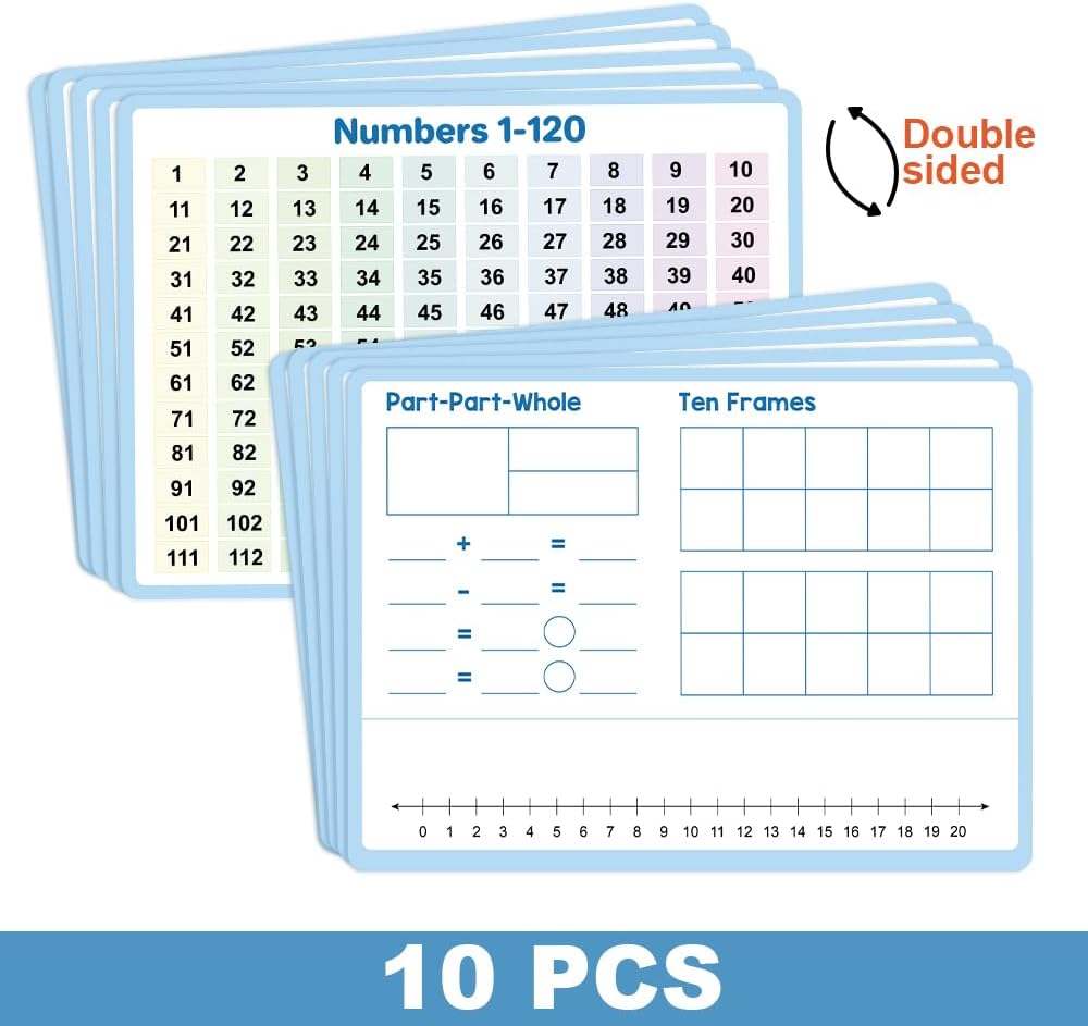 Lachilly 10 Pack Number Bonds Learning Big Cards, Double-Side Dry Erase Board, Math Manipulatives Ten Frame Teaching Resources for Homeschool Perschool Primary School Supplies, 8.26x11.22 Inch