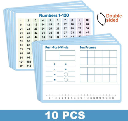 Lachilly 10 Pack Number Bonds Learning Big Cards, Double-Side Dry Erase Board, Math Manipulatives Ten Frame Teaching Resources for Homeschool Perschool Primary School Supplies, 8.26x11.22 Inch