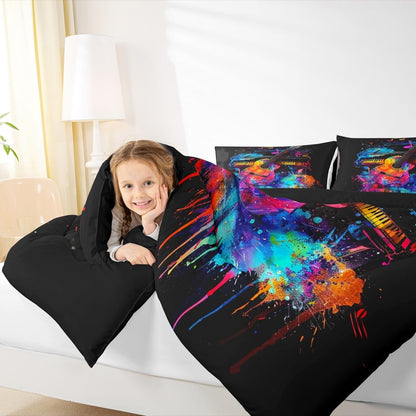 Erosebridal Drum Kit 3D Print Kids Comforter Sets Rock Music Themed Full Bedding Set for Boys Girls Musical Pattern Comforter Set,Colorful Retro Style Quilt Duvet 3 Pcs