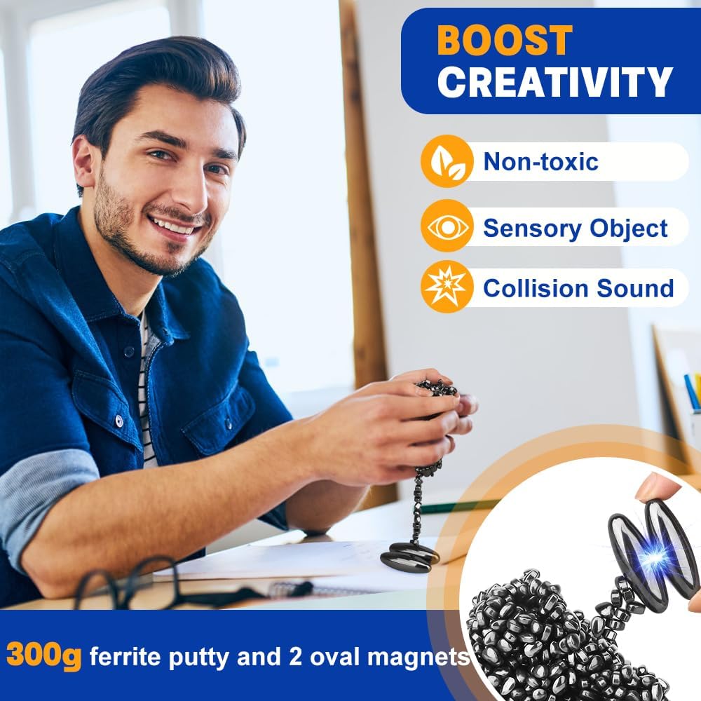 Slime Putty Set, Cool Fidget Magnet Ferrite Putty, Magnetic Stones Eggs with Rattle Oval Magnet, Novelty EDC Desk Gadget Slime Putty & Science Kit Gift
