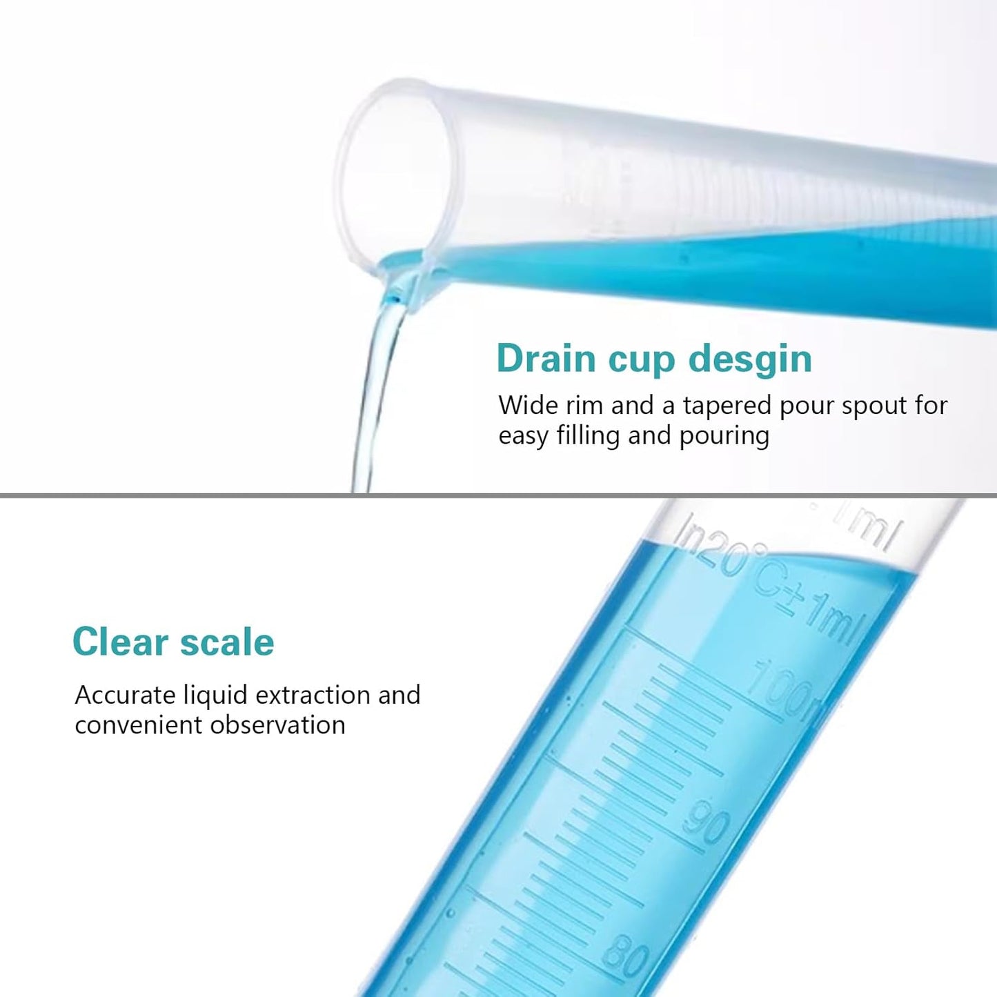 Plastic Graduated Cylinder and Beaker Set, 10ml 25ml 50ml 100ml Graduated Cylinders, 50ml 100ml 250ml 500ml 1000ml Plastic Science Beakers, Ideal for School and Kid Science Lab