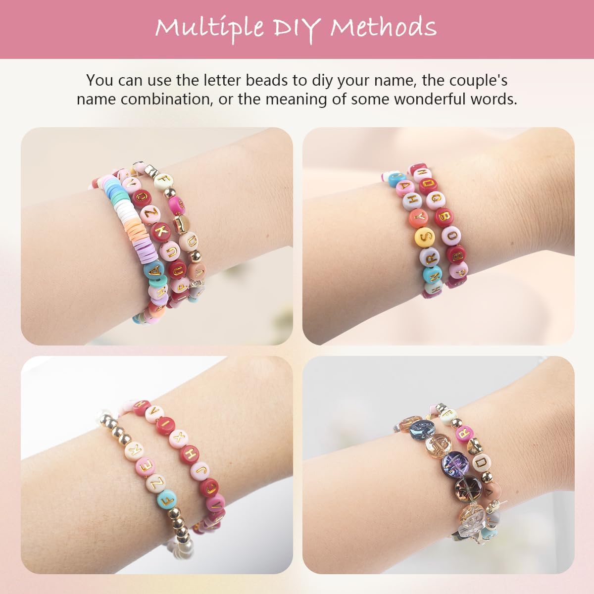 SUTOUG 1000PCS Colourful Letter Beads for Threading, 4 x 7 MM Acrylic Round Alphabet Beads for Jewellery DIY Making Crafts Bracelets Necklaces Ornaments
