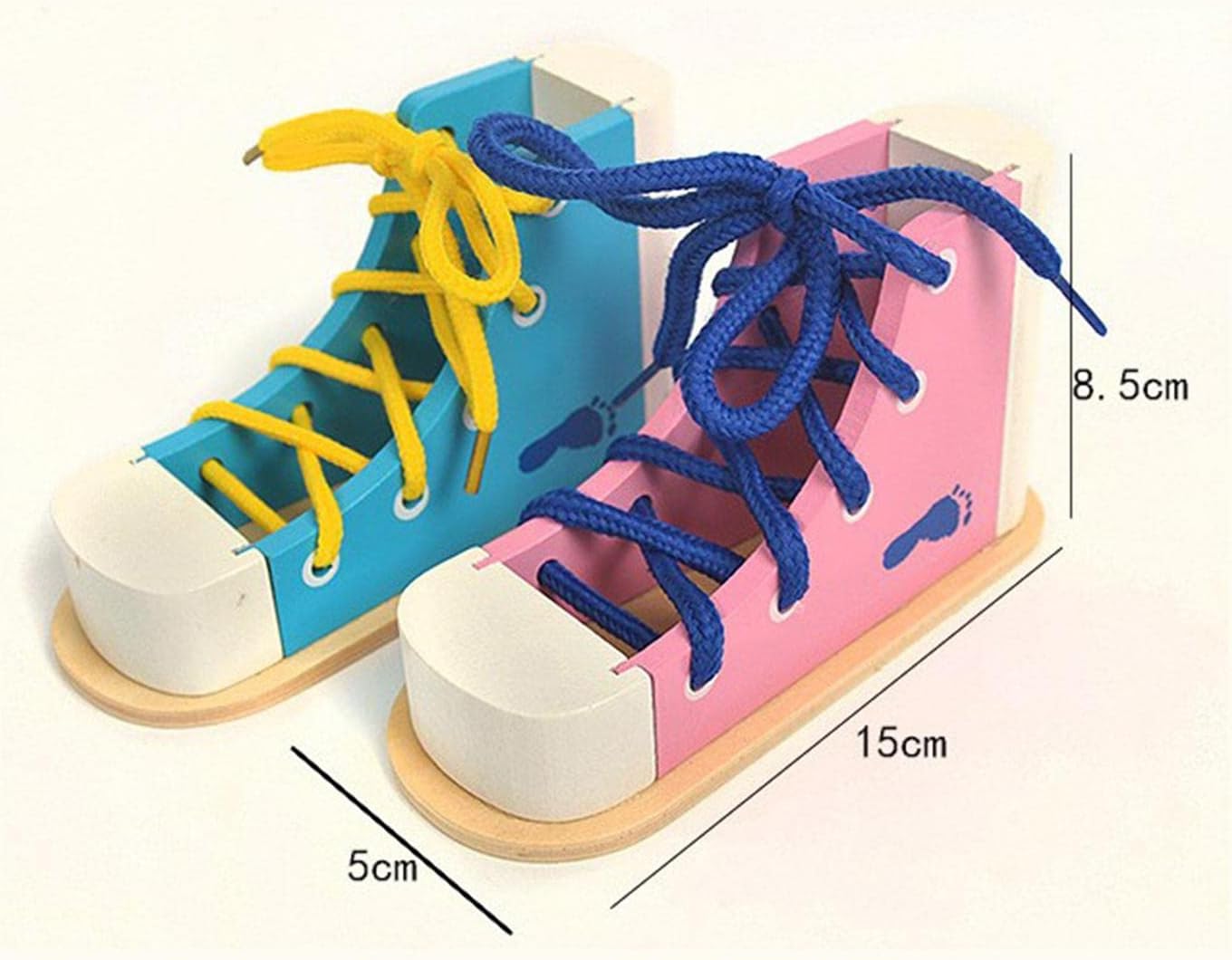 Wooden Shoe Lacing Activity - Develop Skills for Tying Shoelaces, Blue