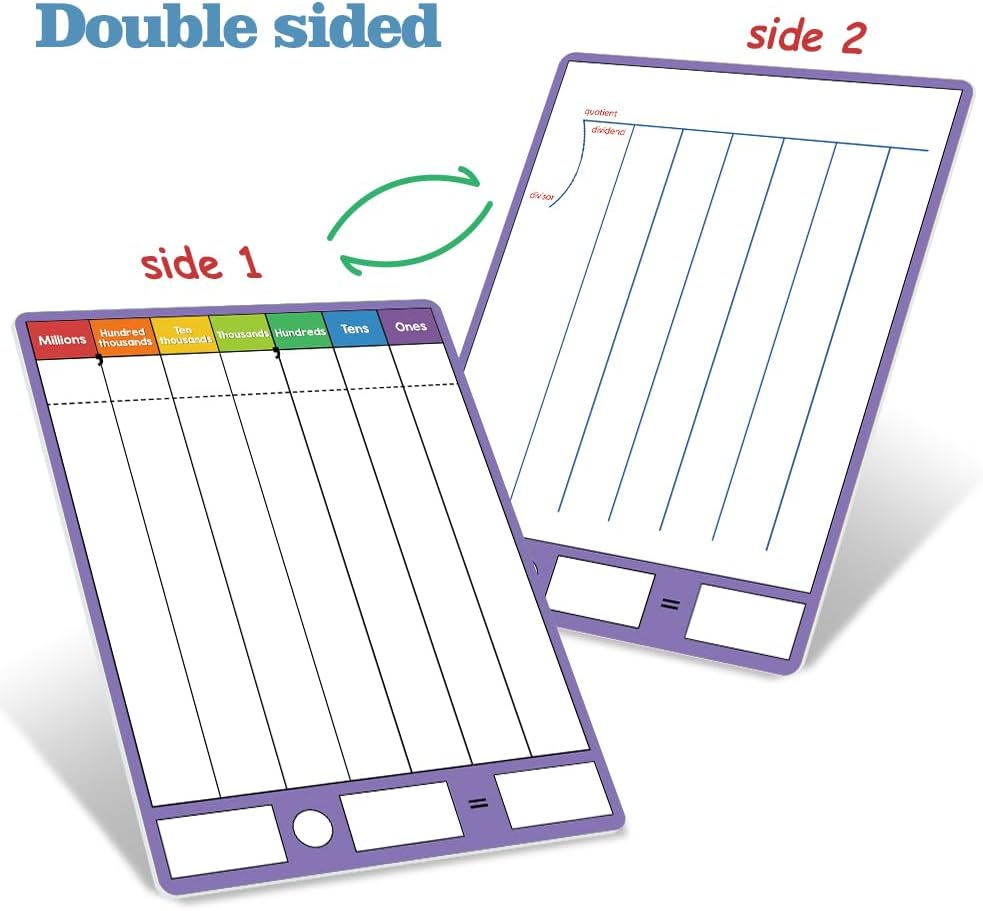 Lachilly Double Sided Dry Erase Handwriting Practice Boards Fractions Learning Place Value from Billions to Decimal Numbers Math Grid Manipulative Lapboard for Students