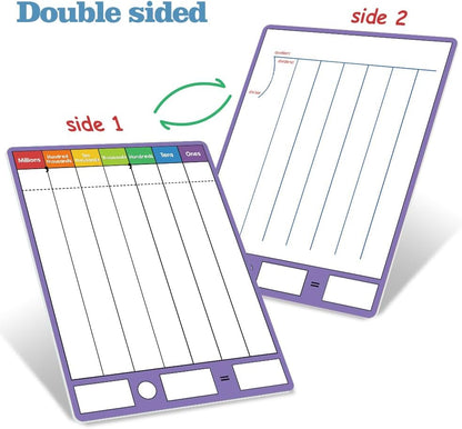 Lachilly Double Sided Dry Erase Handwriting Practice Boards Fractions Learning Place Value from Billions to Decimal Numbers Math Grid Manipulative Lapboard for Students