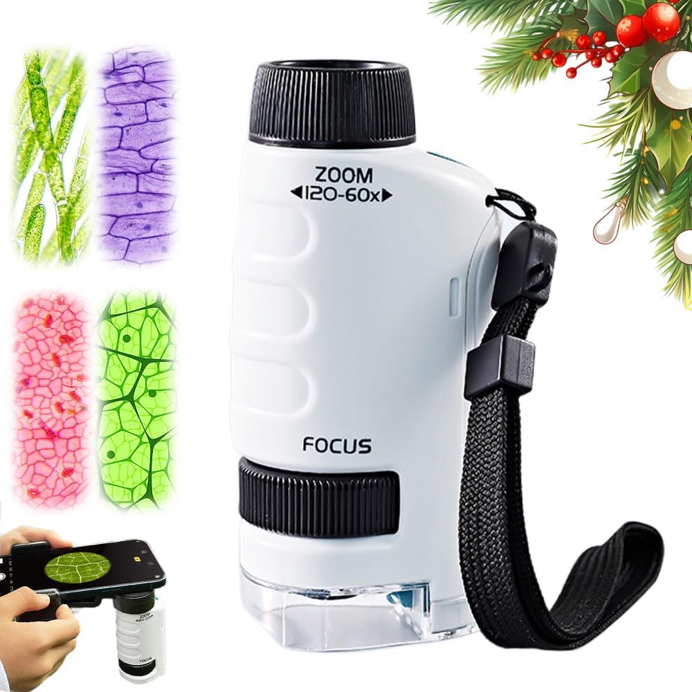 Pocket Microscope for Kids, 2026 New Educational Mini Microscope - Portable Handheld Microscope Kit for Home School Lab, Biology Science Education - Christmas Stocking Stuffers, Birthday Gifts (Green)