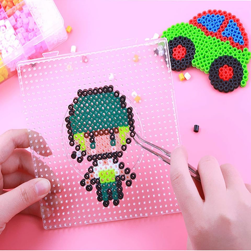 GALPADA 14Pcs Fuse Beads Boards Set with Interlocking Plastic Pegboards and Tweezers Kids Craft Beading DIY Educational Tool for Creative Projects