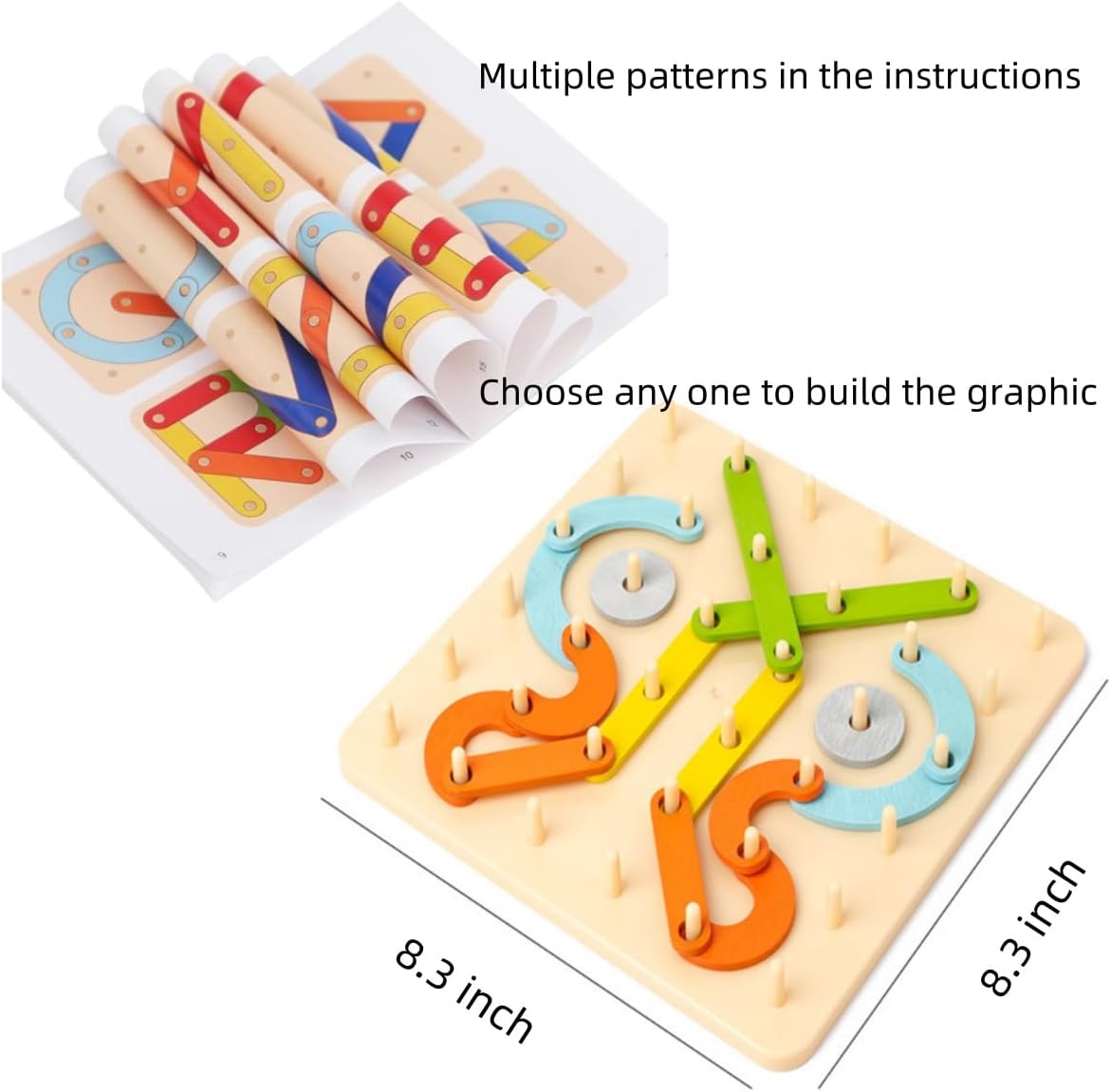 Montessori Toys for 3 4 5 Year Old Kids and Toddlers, Mathematical Education Toy to Create Figures and Geometric Shapes, Brain Teaser STEM Toy Geo Board