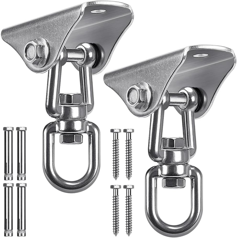SELEWARE Anti-Squeaking Swing Hanger Stainless Steel Swing Set Hook Ceiling Mount Bracket for Hammock Chair Toddler Swing Yoga Swing Punching Bag 2 Packs