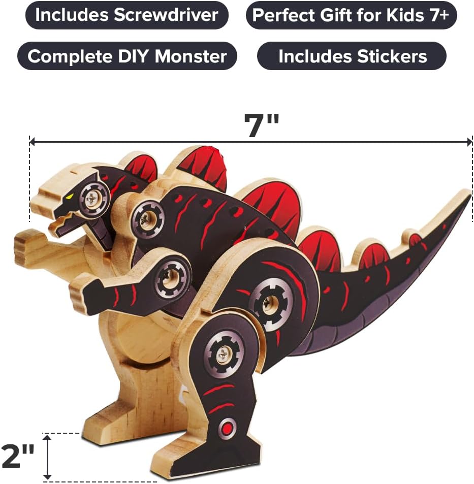 Little Jupiter DIY Wooden Kit with Stickers - Dinosaur Toys for Kids for 7-12 Yrs - Dinosaur Toy Woodworking Kits - Wood Crafts - Kids Building Kit - Wooden Crafts (Stegosaurus)