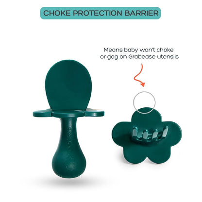 Grabease Baby Feeding Utensils - Anti-Choke Collar & Toddler Fork for Ages 1-3 - Easy-Grip Curved Handle Infant Spoon - Dishwasher-Safe Convenience & Baby Cutlery - Teal
