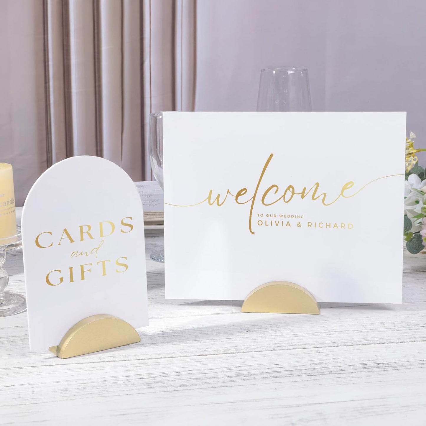 UNIQOOO 10 Pack 4" Gold Birch Wood Stands for Wedding Acrylic Sign, Wood Table Number Holders for 1/8 Thick Acrylic Sheets | Wedding Display Stand, Card Holder for Bar Menu, Retail Sign, Party