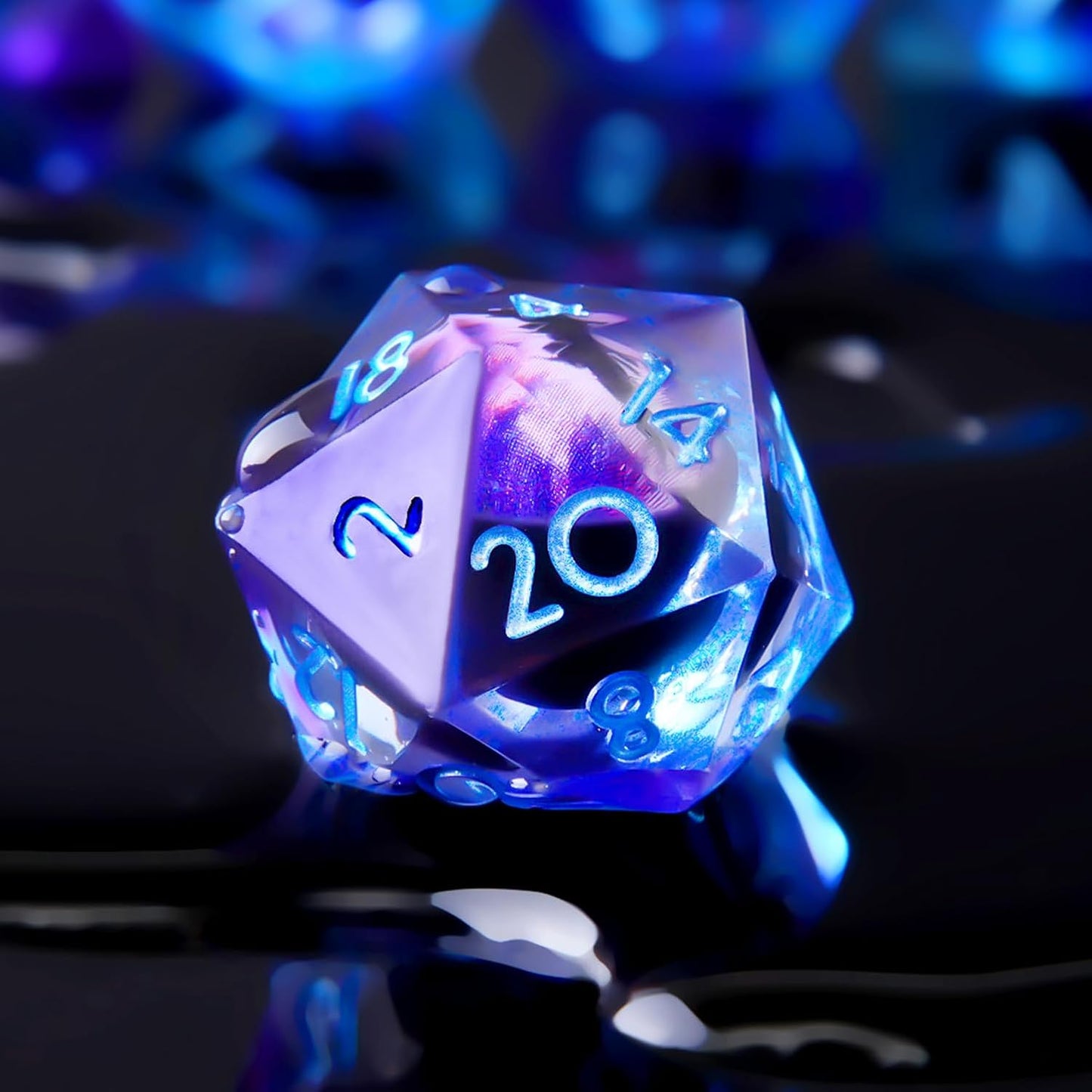 YEMEKO Beholder'S Eye D20 Dice Dragon Eye DND 22MM Single with Resin Sharp Edge 20 Sided D&D Handmade Polyhedral for Dungeons and Dragons, RPG, Roleplaying Games MTG Table Games(Blue Gold)