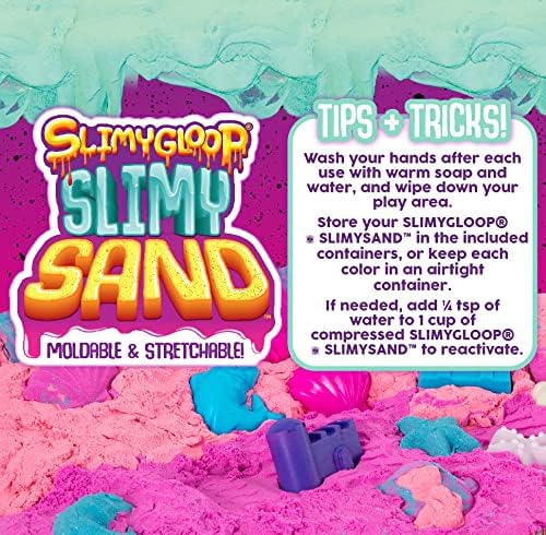 SLIMYSAND by Horizon Group USA, 1.5 Lbs of Stretchable, Expandable, Moldable Cloud Slime, Non Stick, Slimy Play Sand in A Reusable Bucket, Blue- A Sensory Activity , Light Blue