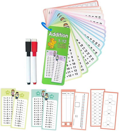 0-12 Multiplication Table Cards Kit, Self-Check Multiplication Flash Cards + 2 Dry Erase Pens for Interactive Math Learning, Ideal Home & Classroom Learning Tool for Kids & Teachers