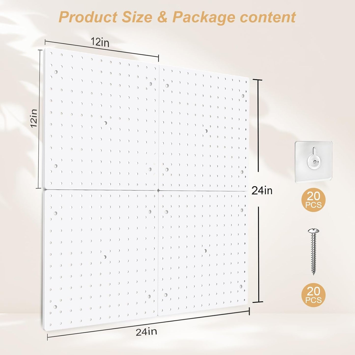 FZK Peg Board with Hooks, Plastic Pegboard Kit with 4 White Pegboards and Accessories, Peg Board Wall Organizer for Office and Craft Room