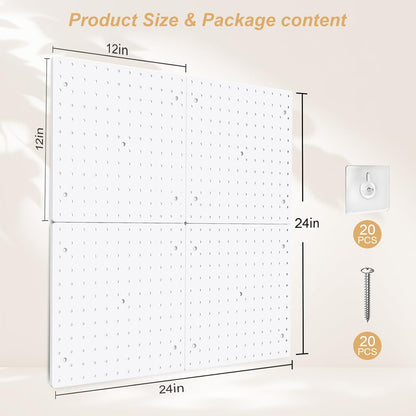 FZK Peg Board with Hooks, Plastic Pegboard Kit with 4 White Pegboards and Accessories, Peg Board Wall Organizer for Office and Craft Room