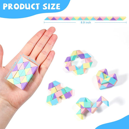 24 Pack Magic Snake Cube Fidget Toys for Kids - 24 Blocks Rainbow Twist Puzzle, Party Favors, Classroom Prizes, Birthday Goodie Bag Fillers, Stress Relief Sensory Toys