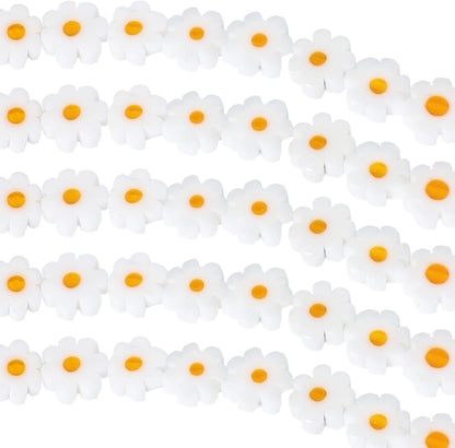 Daisy Glass Beads 60 Pcs Handmade White Daisy Flower Beads Flat Small Flower Loose Spacer Bead for DIY Bracelets Necklace Earrings (6mm)