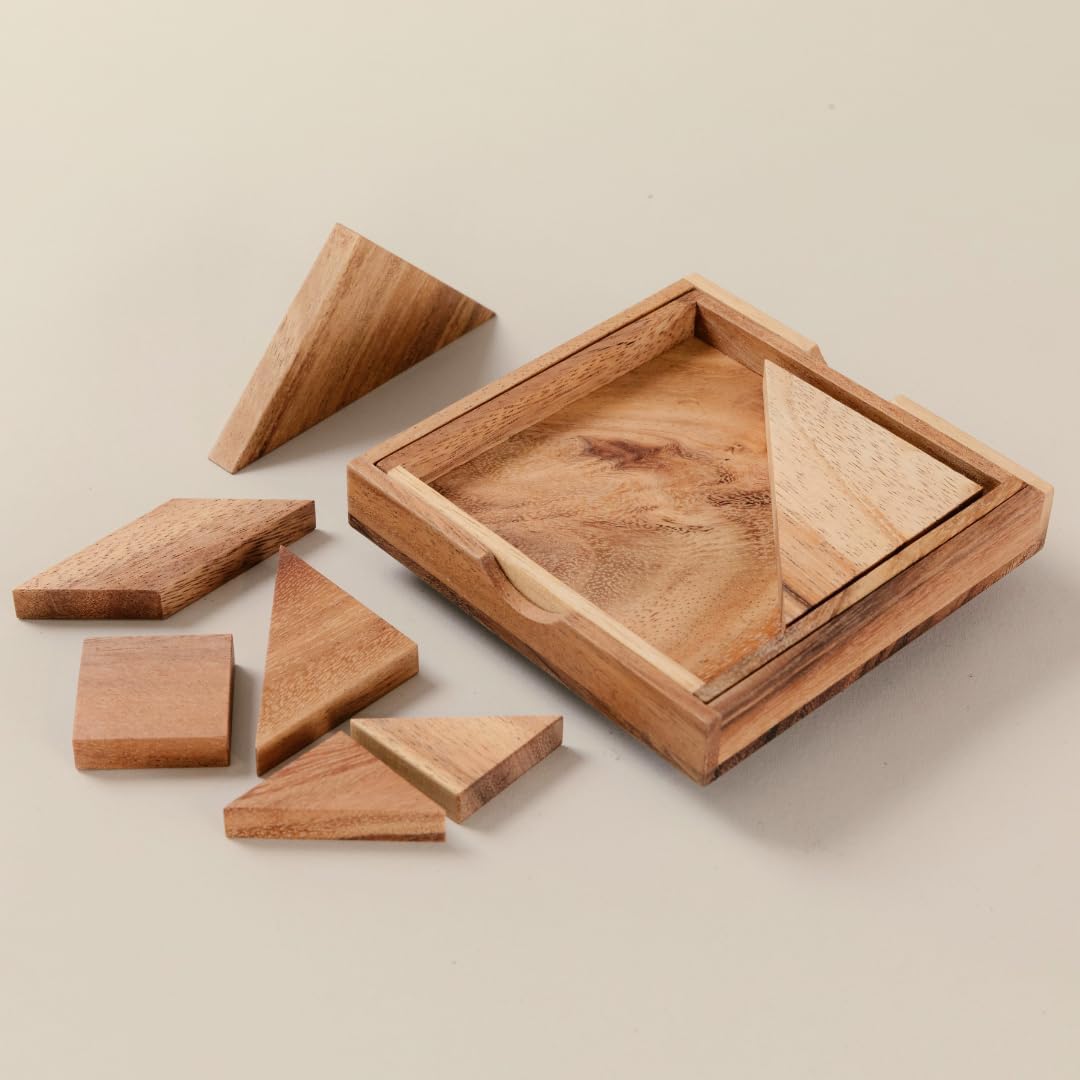 Premium Tangram Board Set – 7‑Piece Adult Geometry Puzzle, Executive Desk Brain Teaser, Minimalist Display Tray, Luxury Gift for Men & Women