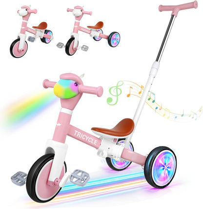 Tricycle for Toddlers 1-3 Year Olds, 5 in 1 Toddler Balance Bike 2-4 Years Old Boys Girls, Push Trike Toys with Adjustable Handle, Birthday Gifts for 2 3 4 5 Year Old Kids Bike (Blue)
