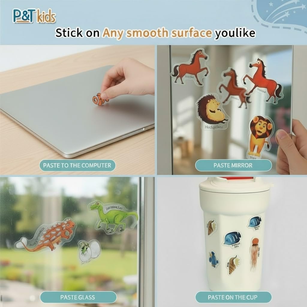 3 Pack Reusable Sticker Book | Sticker Books for Toddlers 2–4 Years with 90+ Stickers Total | Stickers for Kids | Animal, Dinosaur & Ocean Themes | Travel Activity & Learning Toy