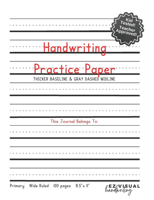 Handwriting Practice Paper | Primary Wide Ruled 8.5 x 11 100 pages: Visual Handwriting Paper Handwriting Help For Kids | Composition Notebook Improves ... Cues Aid School Home | Teacher Resource