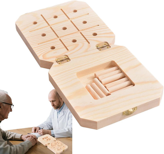 Wooden Pegboard Toy - 9 Hole Reaction Speed Board, 6.69x6.69x1.57 Inches Sensory Wood Game, Portable Cognitive Skill Development Multipurpose Usage Activity Tool | Elderly Adults Women Men Family