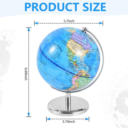 KISEER 6 Inch World Globe Rotating Earth Spinning Globe with Heavy Metal Stand for Kids Geography Classroom Education or Office Home Decorations