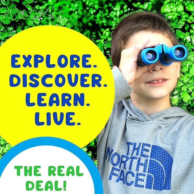 Kids Binoculars 8x21 Shockproof Green - Ages 3-12 with Case Neck Strap Compass Carabiner | High Resolution Optics for Bird Watching Camping Hiking | Birthday Gift Boys Girls