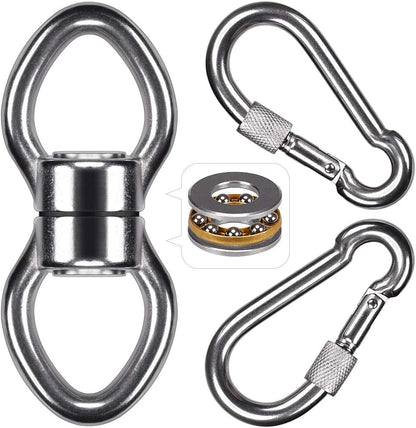 SELEWARE Silent Bearing Swing Swivel, 360° Rotational Device Hanging Accessory with Removeable Buckle for Tree Swing, Hammock Chair, Climbing Rope, Yoga, Kids Swing Swivel 1200LB Capacity, 2 Pack