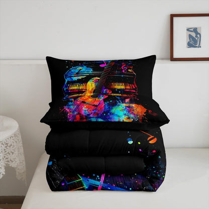 Erosebridal Drum Kit 3D Print Kids Comforter Sets Rock Music Themed Full Bedding Set for Boys Girls Musical Pattern Comforter Set,Colorful Retro Style Quilt Duvet 3 Pcs