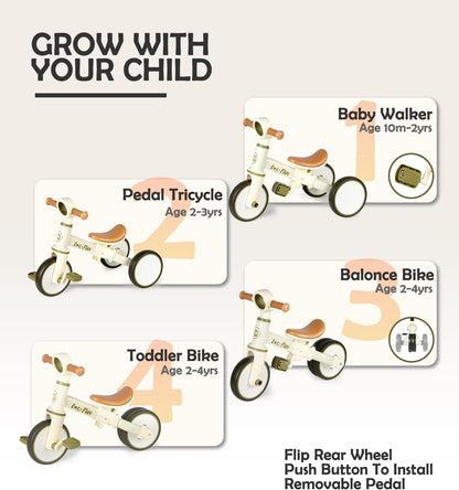LOL-FUN Tricycle for Toddlers 1-3 Years Old Boys Girls Toy, 4 in 1 Baby Balance Bike for 1 2 Year Old Gift, Kids Bicycle with Easy Assembly Removable Pedal