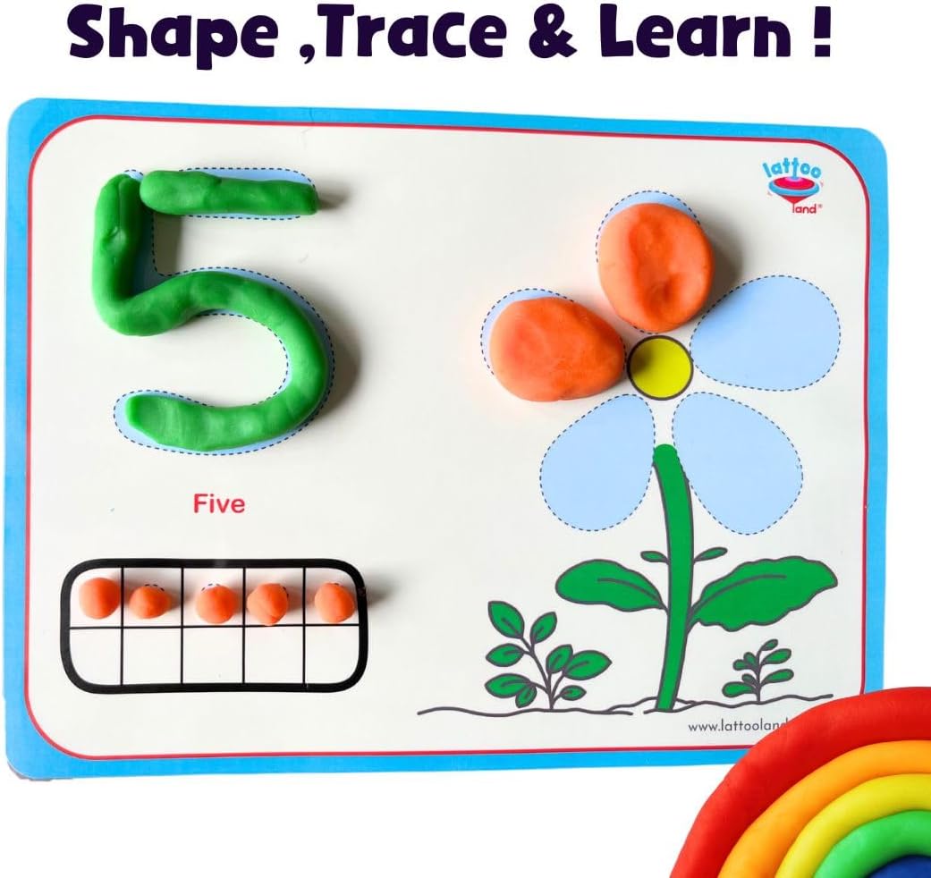 Alphabet & Number Playdough Mat for Letter Tracing | 36 Activity Card for Clay, Playdoh, Marker | Learn ABCs, Number & Shape | Educational Montessori Flashcard for Preschool Kid | 2, 3, 4, 5 Year Old