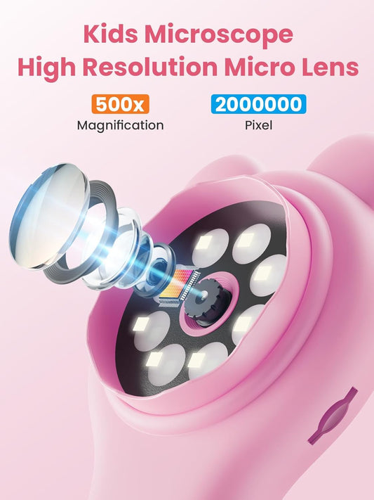 Microscope for Kids, Portable Digital Microscope with 500X Magnifying Glass, Handheld Camera Mini Pocket Magnification, Educational Christmas Birthday Gifts for Ages 4 5 6 7 8 9 10 11 12, Purple